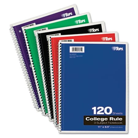 Tops Tops 65361 Wirebound 3-Subject Notebook  College Rule  11 x 8-1/2  White  120 Sheets/Pad 65361